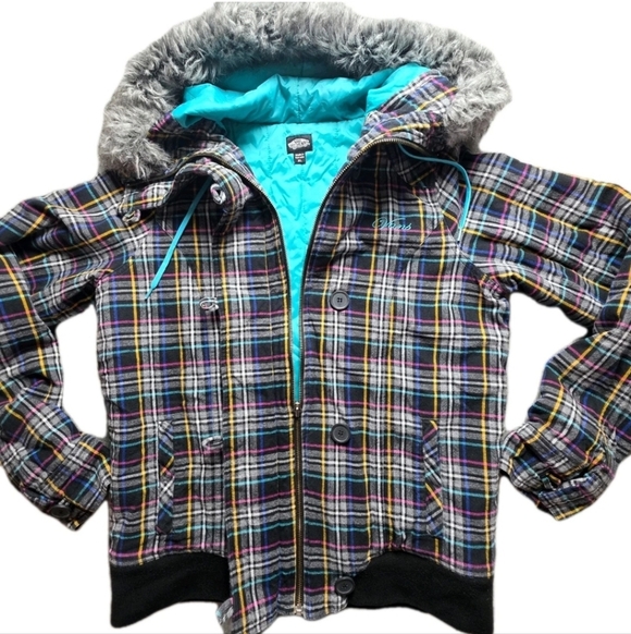 Vans Multicolor Plaid Outdoor Winter Ski Jacket with Faux Fur Hood Size JXL - Picture 1 of 8
